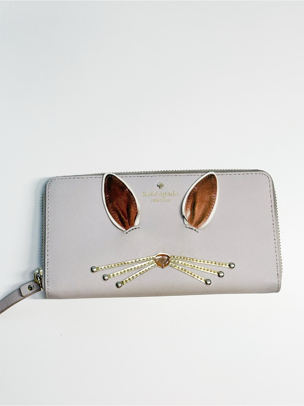 kate spade Light Gray Wallet with Metallic Bunny Accents